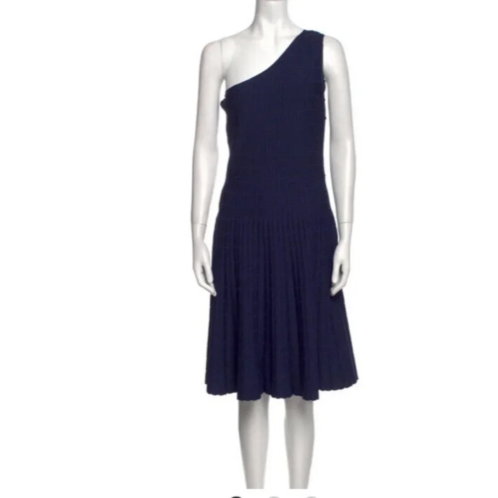 MICHAEL KORS One shoulder jacquard knit Blue dress Asymmetrical Stretch XXS NWT
